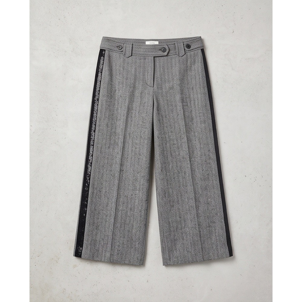 Ann Taylor LOFT 16 Marisa Herringbone Sequin Stripe Wide Leg Crop Pants Grey NWT